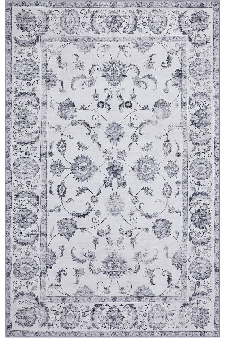 Arabella Vintage Floral Border Non-Slip Machine-Washable Beige/Cream 9 ft. x 12 ft. Area Rug, Alternate, color, Ivory/Gray