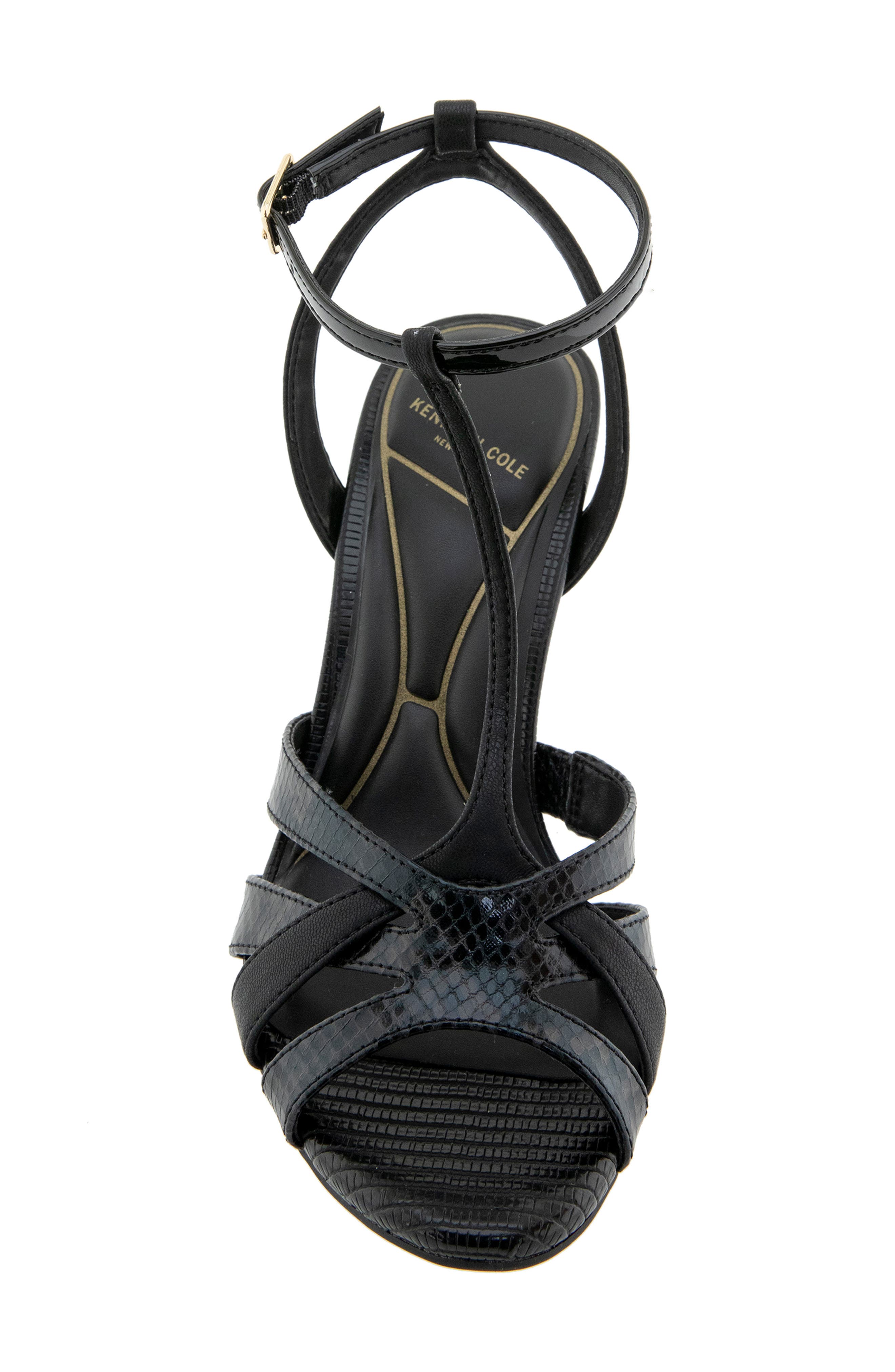 Kenneth Cole Liona Embossed T-Strap Sandal, Alternate, color, Black Postal Snake