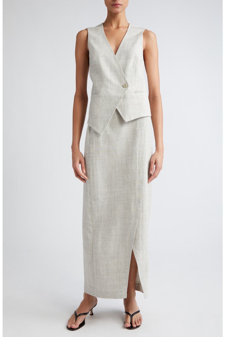 Overlap Asymmetric Slub Maxi Skirt, Alternate, color, STONE MELANGE