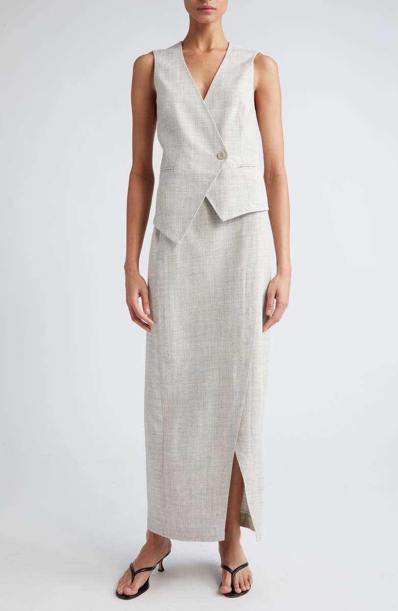 Róhe Overlap Asymmetric Slub Maxi Skirt, Alternate, color, Stone Melange