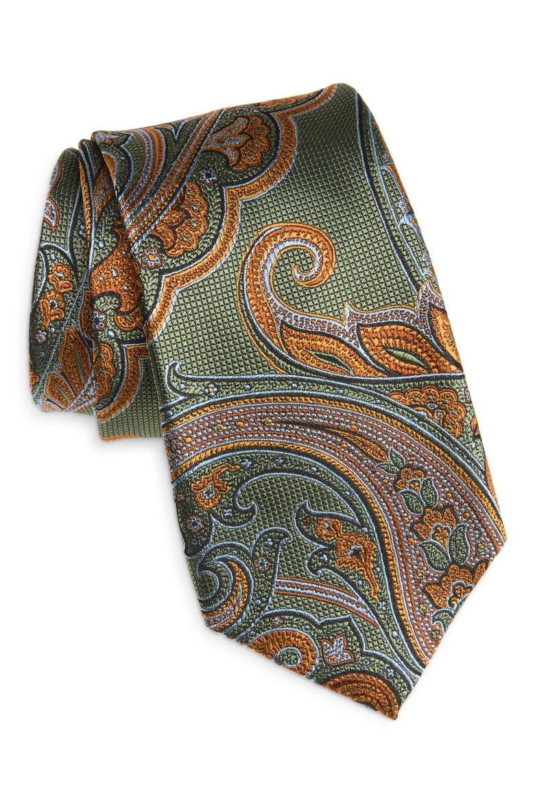 Silk Paisley Tie, Main, color, OLIVE