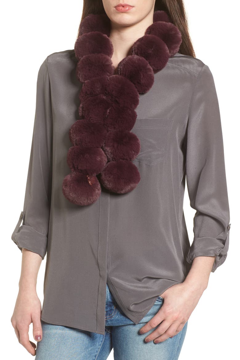 Faux Fur Pom Scarf, Main, color, OXBLOOD