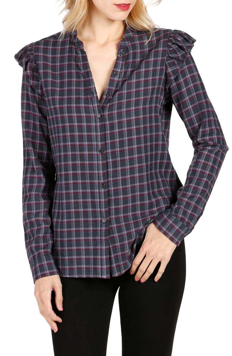 PAIGE Jenelle Ruffle Plaid Shirt, Main, color, 