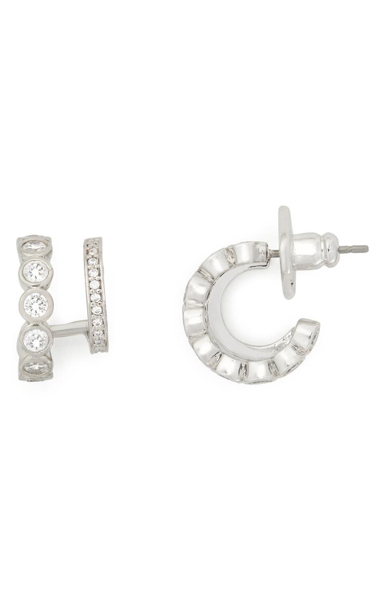 Kate Spade New York dazzle crystal double huggie hoop earrings, Main, color, 