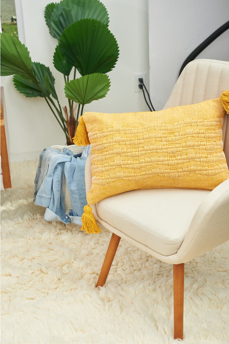 Hodges Woven Throw Pillow with Tassels, Alternate, color, Yellow