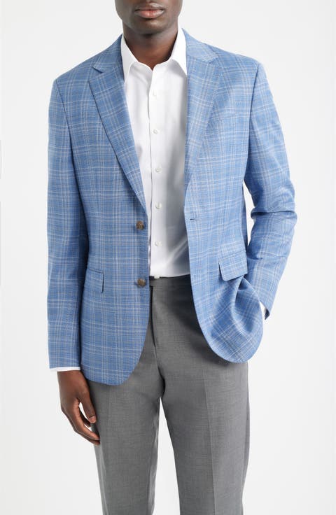 Henrik Trim Fit Light Blue Plaid Wool Sport Coat (Regular, Big & Tall)