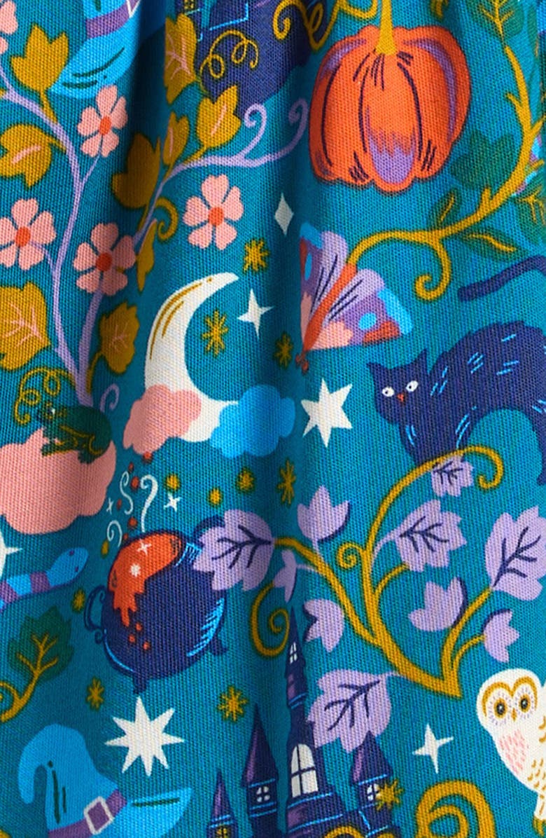 Mini Boden Kids' Twirly Smocked Long Sleeve Cotton Dress, Alternate, color, Deep Sea Green Spooky Toile