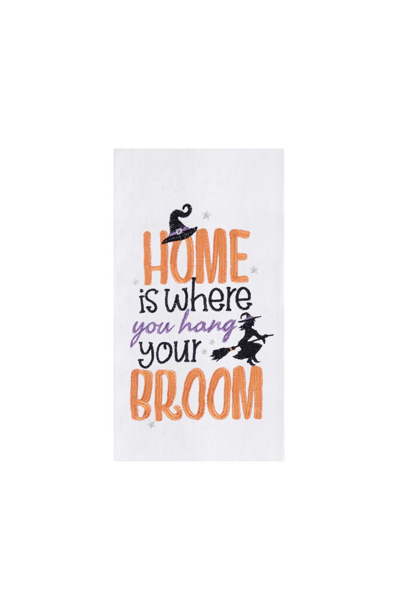C&F Home Home is Where You Hang Your Broom Cotton Embroidered Halloween Flour Sack Kitchen Dishtowel, Main, color, White