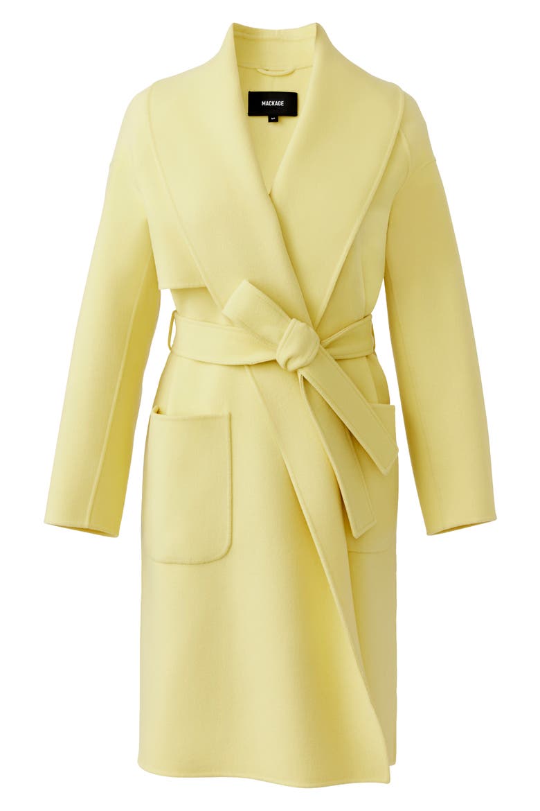 Thalia Double Face Tie Waist Wool Coat, Alternate, color, PALE LIME