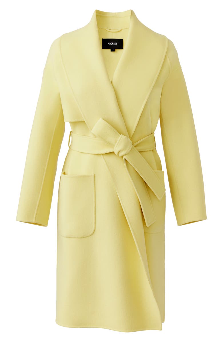 Mackage Thalia Double Face Tie Waist Wool Coat, Alternate, color, Pale Lime