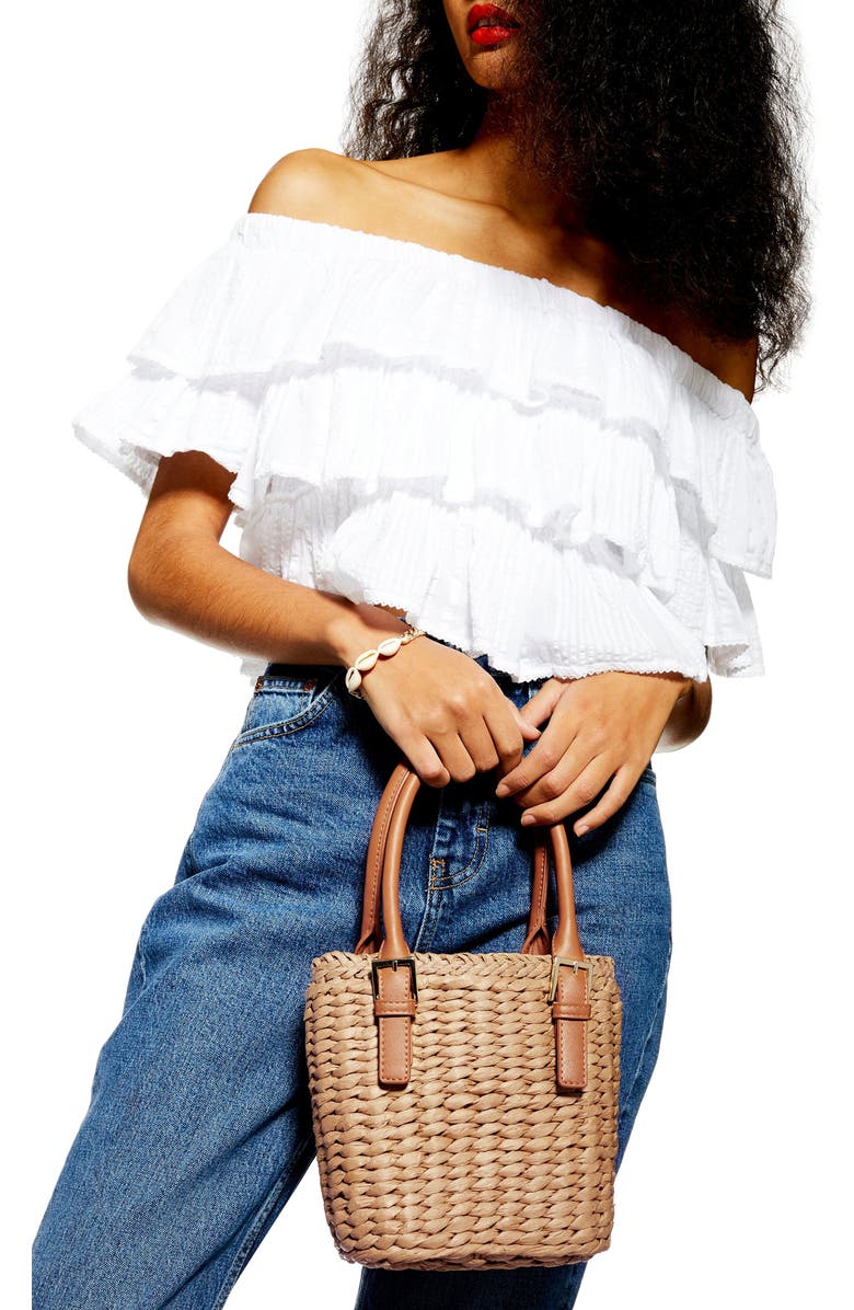 Topshop Sandy Straw Mini Grab Bag, Alternate, color,