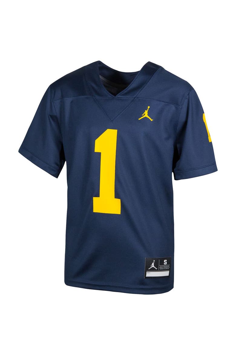 Youth Jordan Brand #1 Navy Michigan Wolverines Team Replica Football Jersey, Alternate, color, Navy