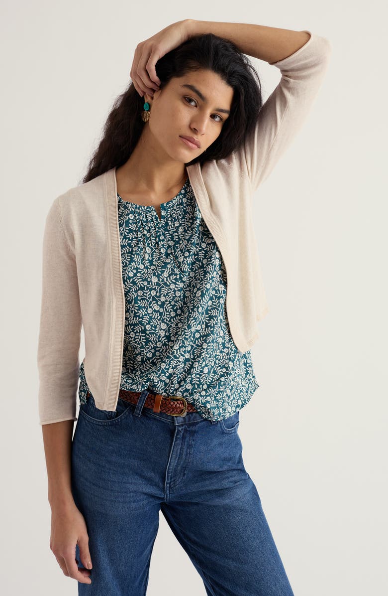 Seasalt Cornwall Vanessa Open Front Organic Cotton Crop Cardigan, Alternate, color, Knit Melange Chalk
