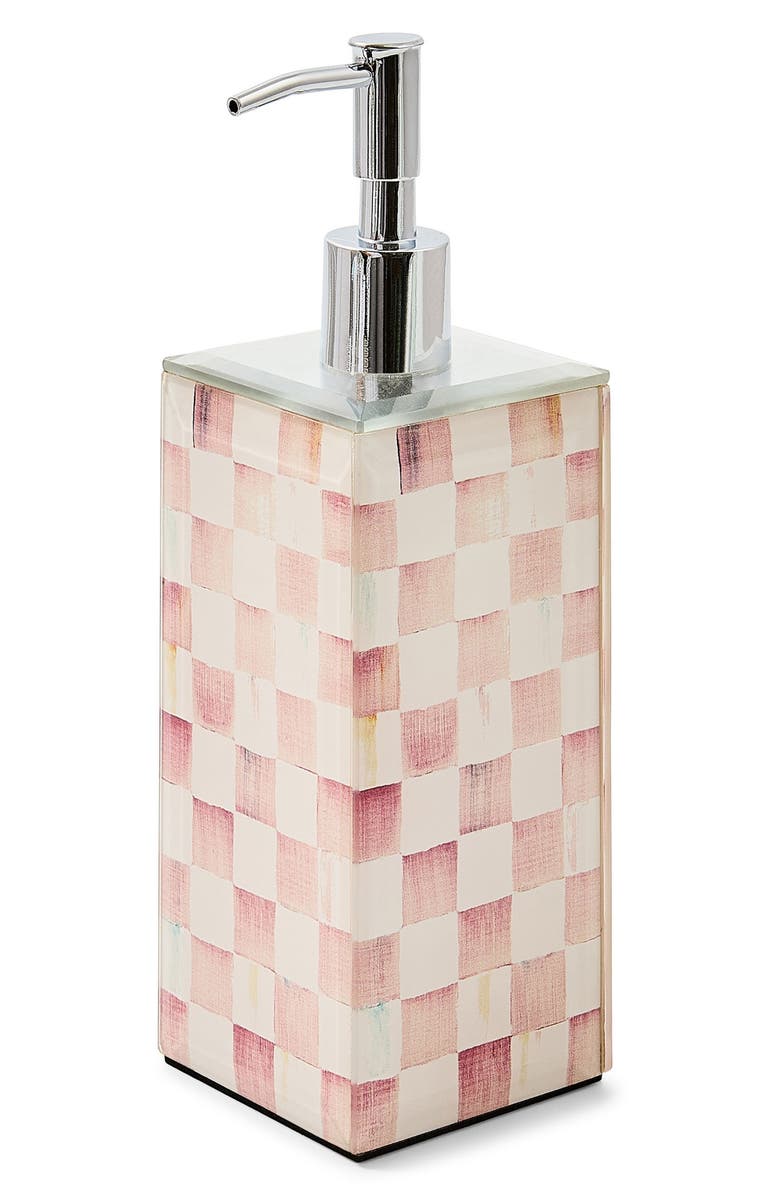 MACKENZIE CHILDS Rosy Check Glass Soap Pump, Main, color, Rosy