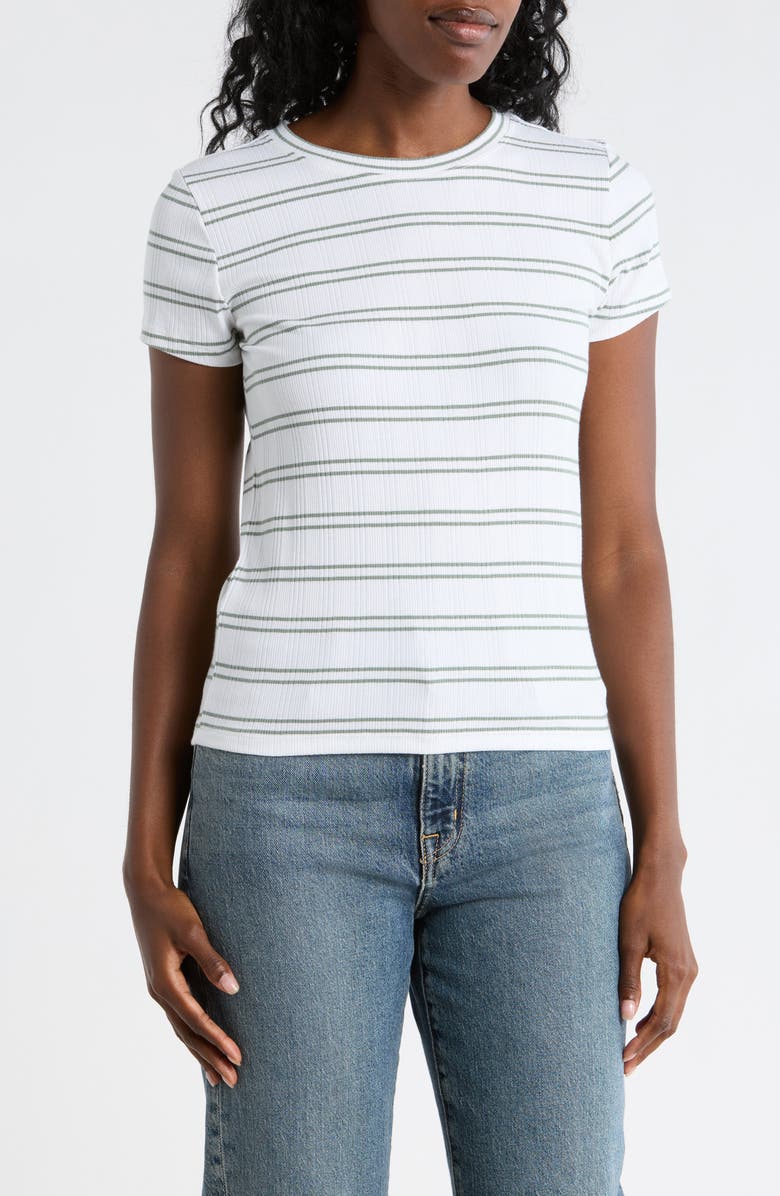Splendid Stripe Rib T-Shirt, Main, color, Olive Green/ White