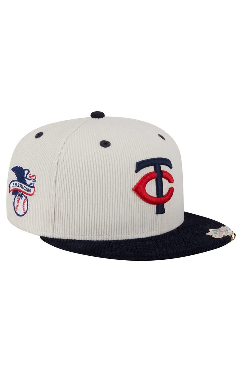New Era Men's New Era Cream/Navy Minnesota Twins Two-Tone Corduroy 59FIFTY Fitted Hat, Alternate, color,