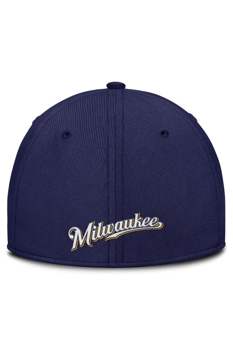 Nike Men's Nike Navy/Gold Milwaukee Brewers Rise Swoosh Performance Flex Hat, Alternate, color, 