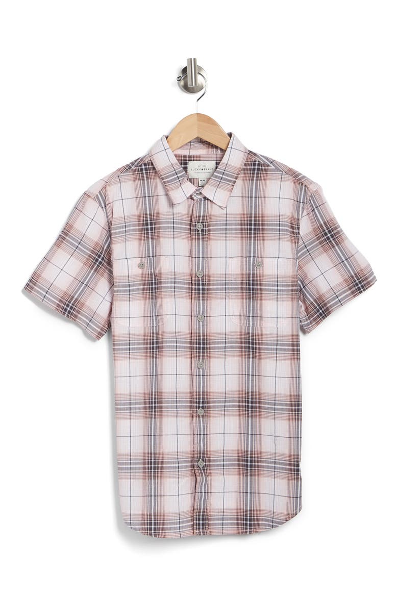 Mason Plaid Short Sleeve Stretch Cotton Button-Up Shirt, Alternate, color, PINK PLAID
