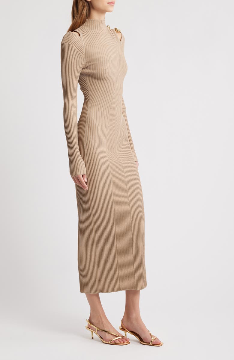 Cult Gaia Alyssa Cutout Shoulder Long Sleeve Rib Sweater Dress, Alternate, color, 