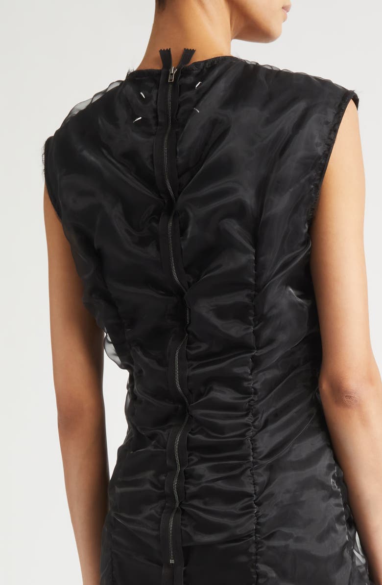 Maison Margiela Gestural Cutting Organza & Stretch Wool Midi Dress, Alternate, color, Black