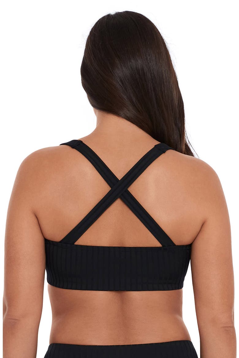 Supportive and Sculpting Ribbed Scoopneck Crossback Bralette Swimsuit Top, Alternate, color, Onyx Black