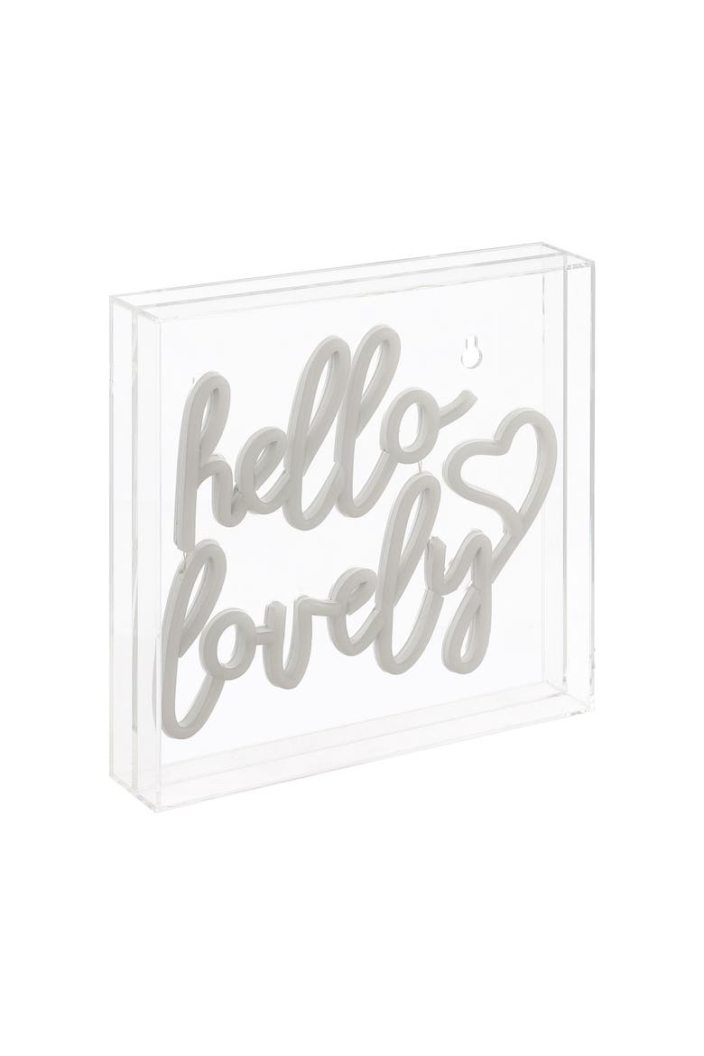 Hello Square Contemporary Glam Acrylic Box USB Operated LED Neon Light, Alternate, color, Pink