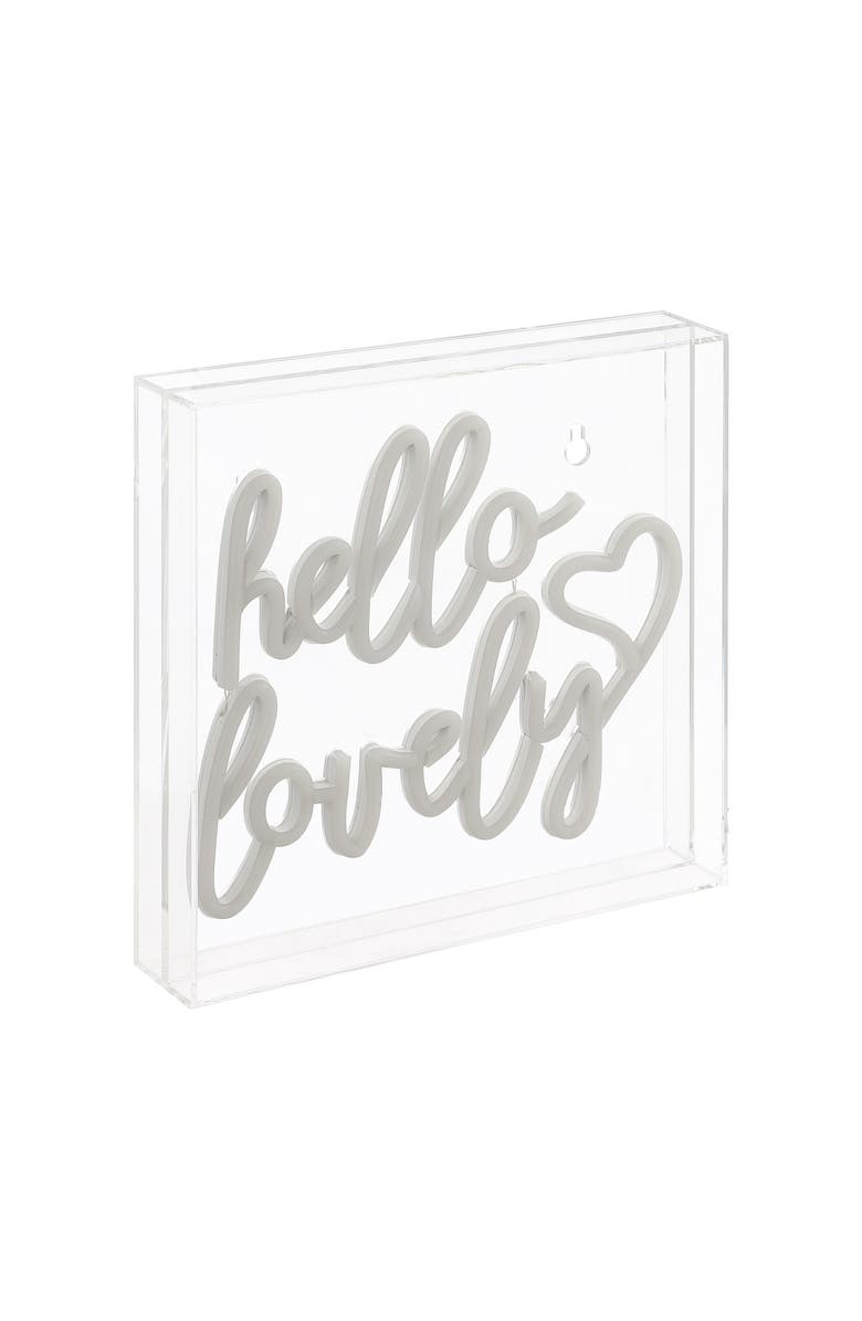 JONATHAN Y Hello Square Contemporary Glam Acrylic Box USB Operated LED Neon Light, Alternate, color, Pink