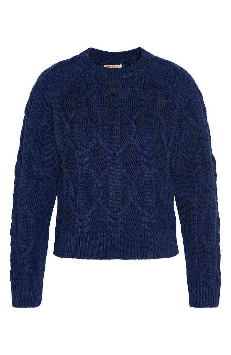 Barbour Elisha Cable-Knit Crew Neck Wool Blend Sweater, Alternate, color, Navy Blue