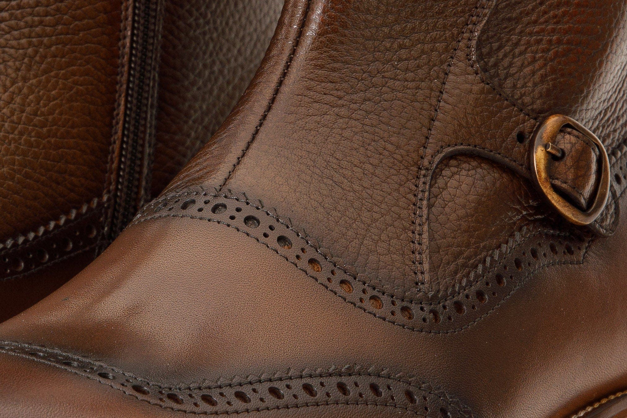 The Rand Leather Double Buckle Brogue Boot With A Zipper, Alternate, color, Brown
