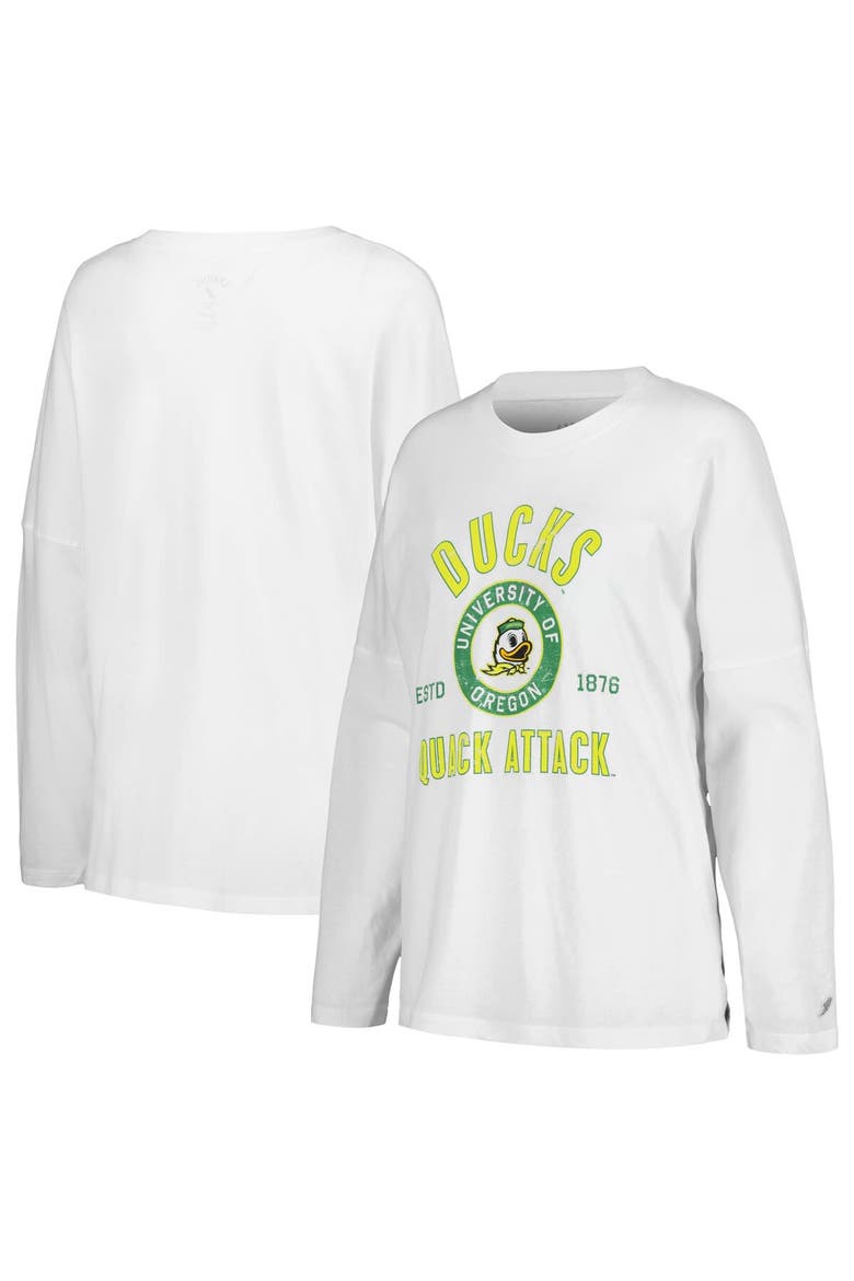 Women's League Collegiate Wear White Oregon Ducks Clothesline Oversized Long Sleeve T-Shirt, Main, color, White