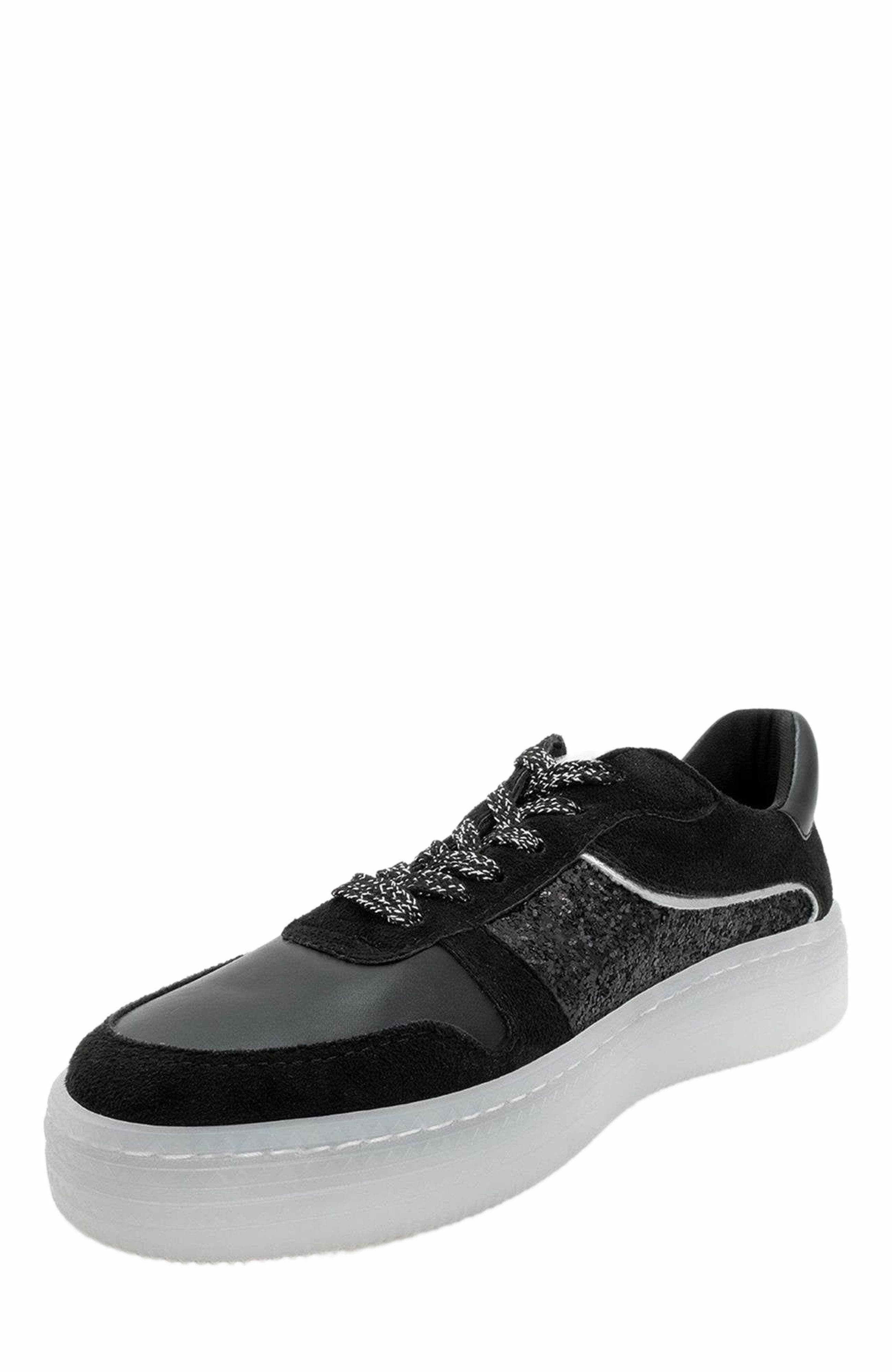 Forever & Always Shoes Felipe Glitter Leather Sneakers, Alternate, color, Black Leather