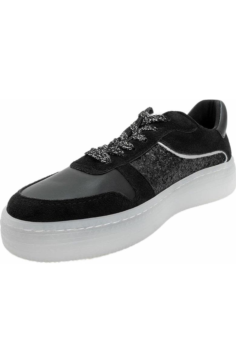 Forever & Always Shoes Felipe Glitter Leather Sneakers, Alternate, color, Black Leather