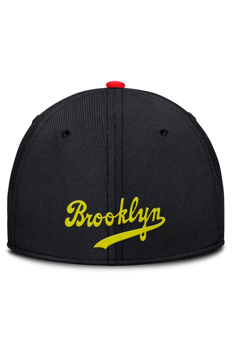 Nike Men's Nike Crimson/Black Brooklyn Dodgers Cooperstown Collection Neon 90s Rise SwooshFlex Adjustable Hat, Alternate, color, 