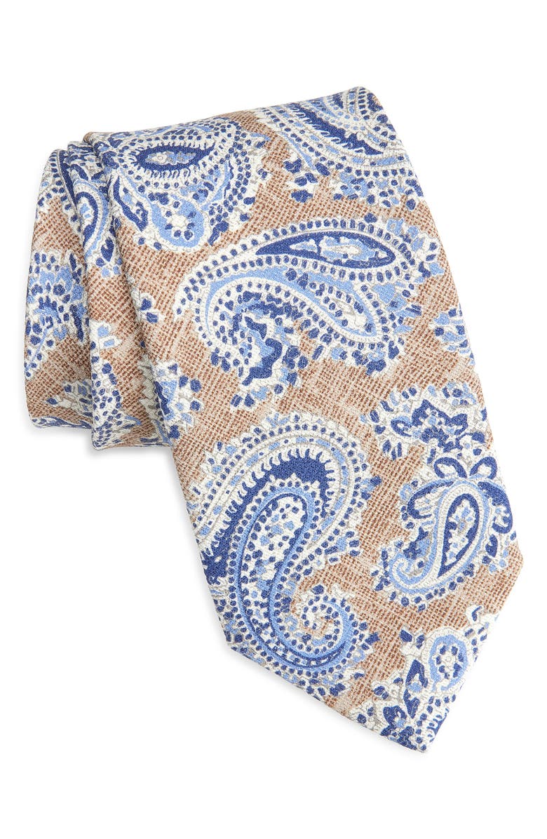 David Donahue Paisley Silk Tie, Main, color, Cocoa