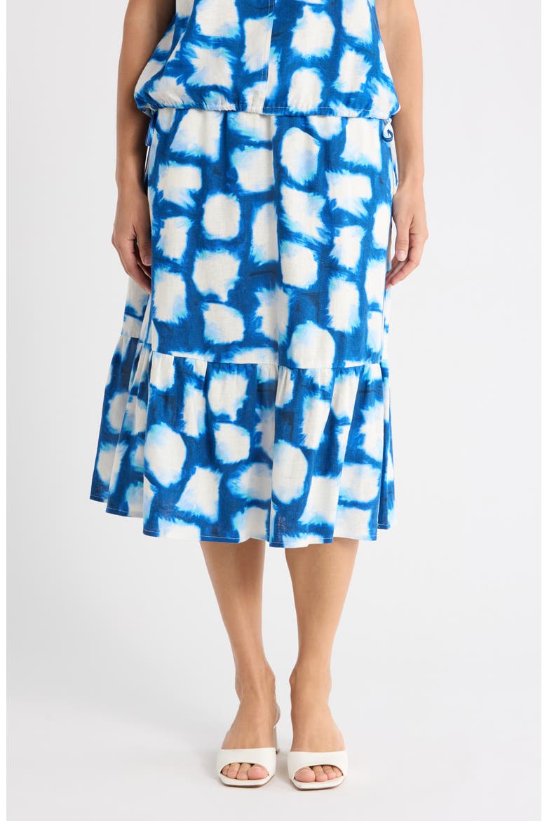 Linen Blend Midi Skirt, Main, color, COBALT/ AQUA MULTI