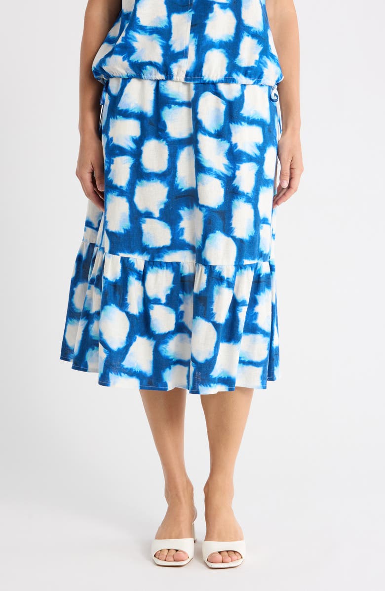 DKNY Linen Blend Midi Skirt, Main, color, Cobalt/ Aqua Multi