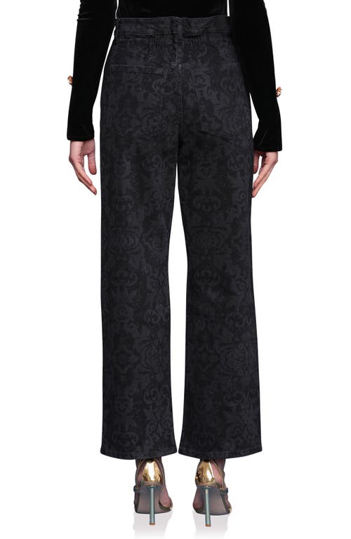 Avec Les Filles Printed Cinch High Waist Wide Leg Jeans In Black