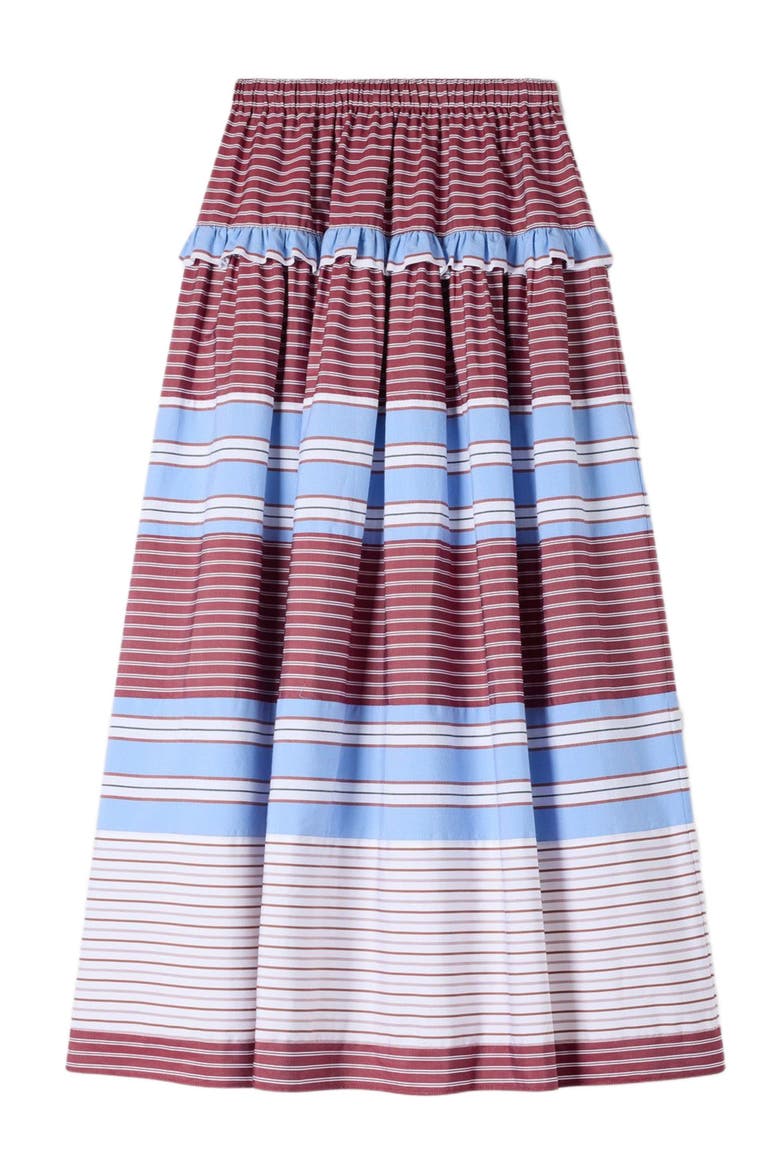 Long striped cotton skirt, Alternate, color, Burgundy / white