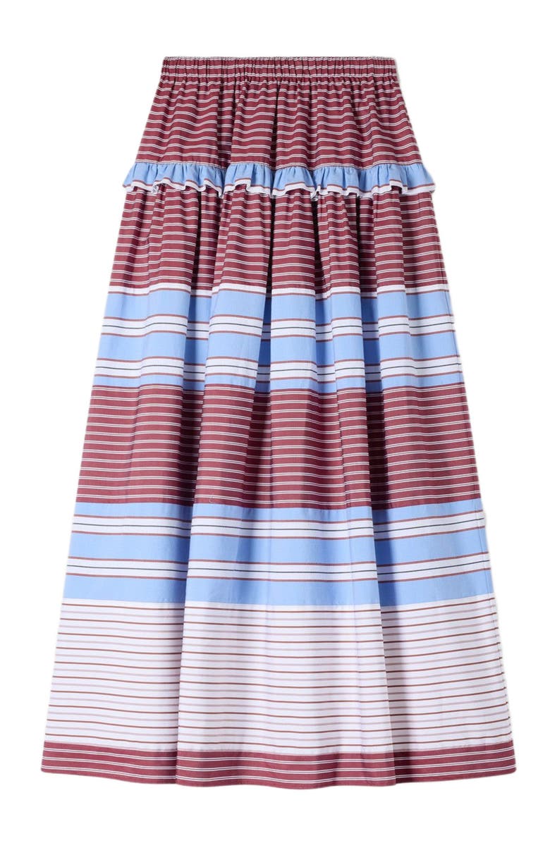 SANDRO Long striped cotton skirt, Alternate, color, Burgundy / White