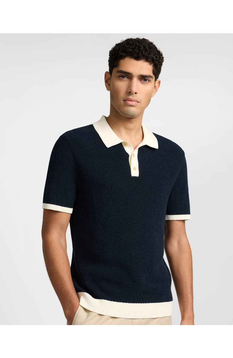Onia Cotton Linen Knit Polo, Main, color, Midnight/Egret