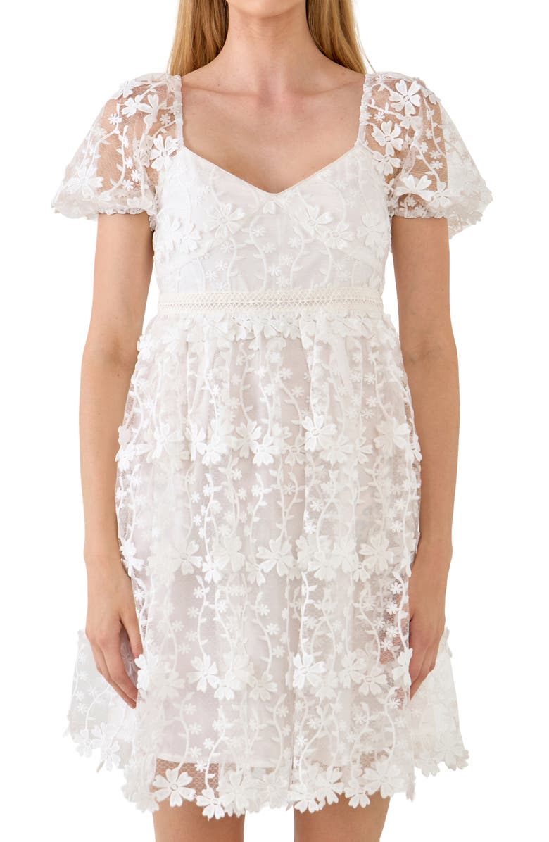 Endless Rose Floral Lace Puff Sleeve Minidress, Alternate, color, White