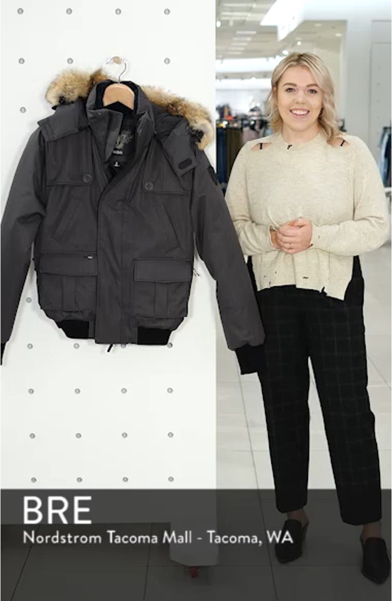 Windproof & Waterproof 650-Fill Power Down Bomber Jacket with Genuine Coyote Fur Trim, sales video thumbnail