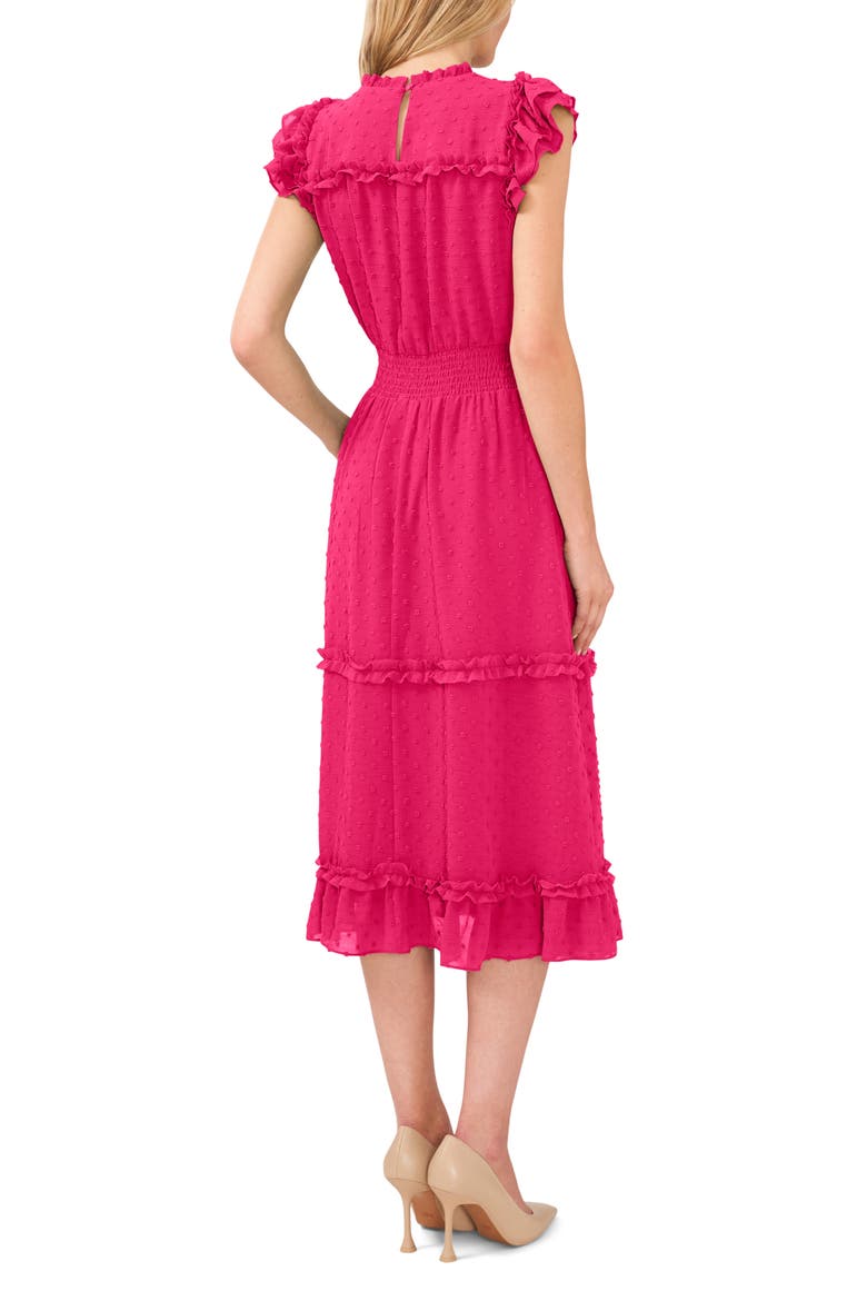 Clip Dot Flutter Sleeve Midi Dress, Alternate, color, BRIGHT ROSE