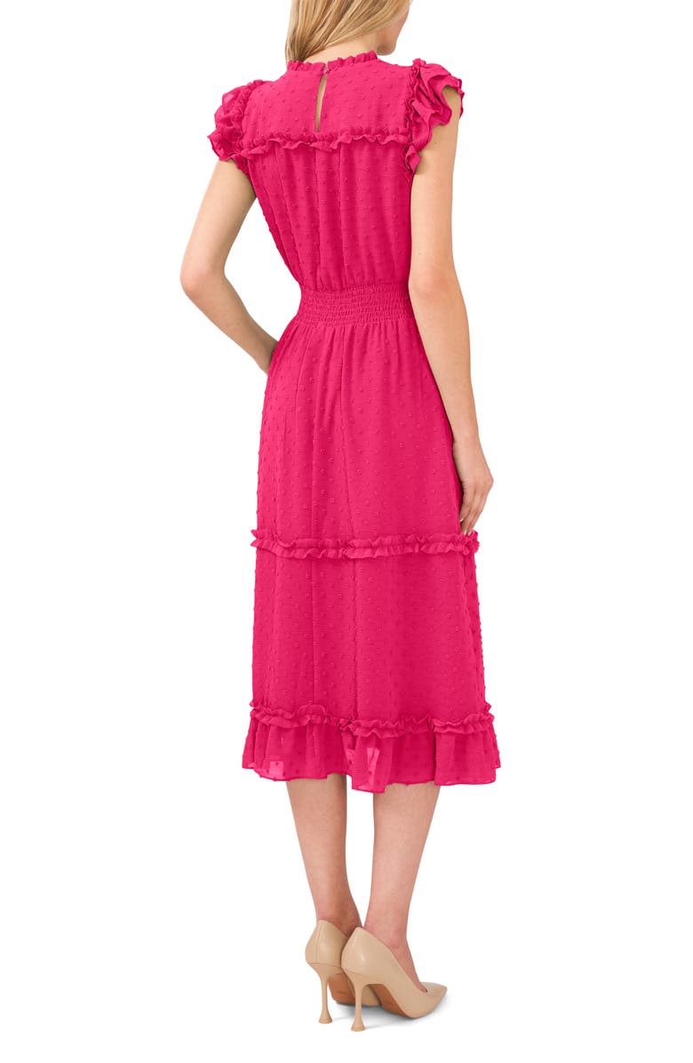 CeCe Clip Dot Flutter Sleeve Midi Dress, Alternate, color, Bright Rose