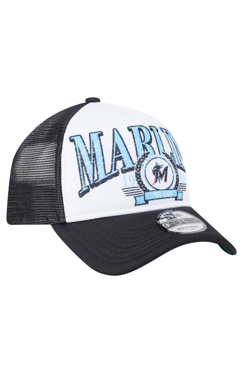 New Era Men's New Era Black Miami Marlins Distressed 9FORTY A-Frame Adjustable Trucker Hat, Alternate, color, Black