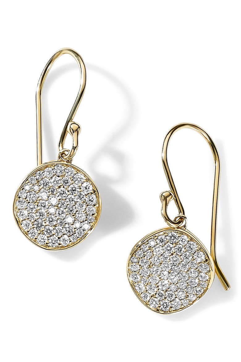 Stardust Pavé Diamond Flower Disc Drop Earrings, Main, color, GREEN GOLD
