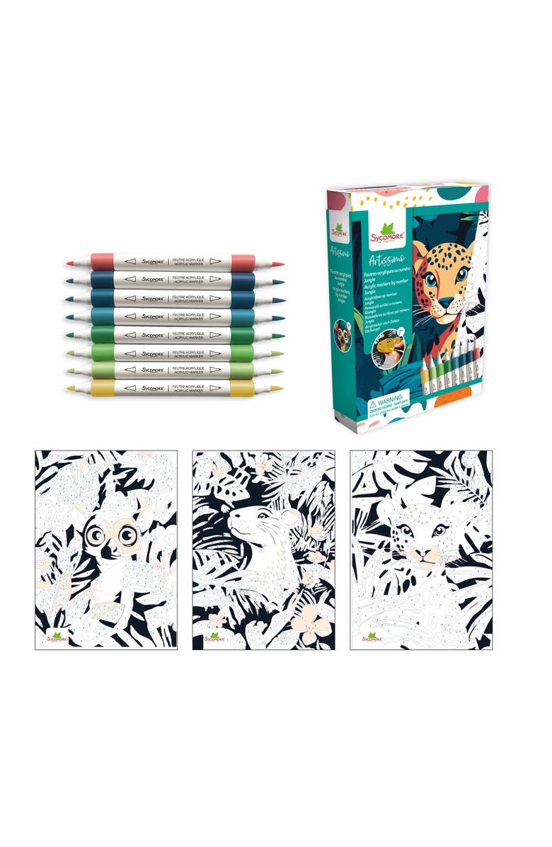 Sycomore Artissimo -S Acrylic markers by numbers Jungle - 7y+, Main, color, Multicolor