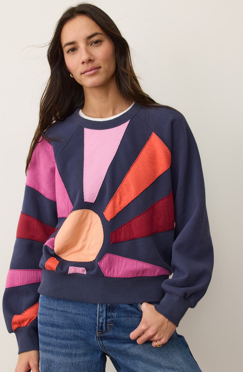 Marine Layer Cloud 9 Sunburst Mixed Media Sweatshirt, Alternate, color, Navy Sunburst
