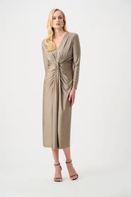 Joseph Ribkoff Satin Effect Knit Draped V-Neck Sheath Dress