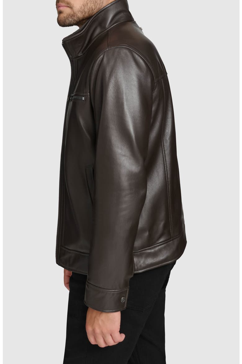 Leather Moto Jacket with Attached Bib, Alternate, color, DARK BROWN